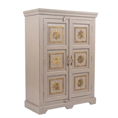 Armadietto mango grigio decorazioni ottone cm 90x35x120H