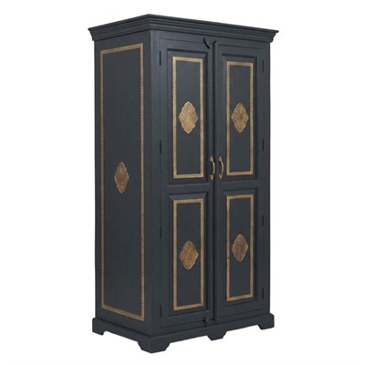 Armadio due ante legno di mango blu con ottone  cm 90x55x180h