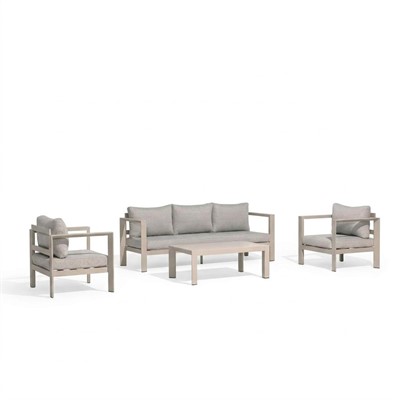 Salotto Nova alluminio beige divano 3 p., 2 poltrone, 1 tavolo