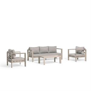 Salotto Nova alluminio beige divano 3 p., 2 poltrone, 1 tavolo