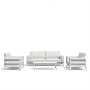 Salotto Abella alluminio bianco divano 3 p., 2 poltrone,1 tavolo
