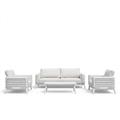 Salotto Abella alluminio bianco divano 3 p., 2 poltrone,1 tavolo
