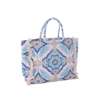Borsa tela stampa blu 40x15h35