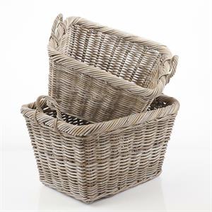 Cesto portalegna in giunco grigio 61x47H36 in set di 2 