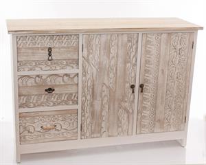 Credenza in abete e mdf intagliato cm 120X40X84 2 ante e 3 cassetti
