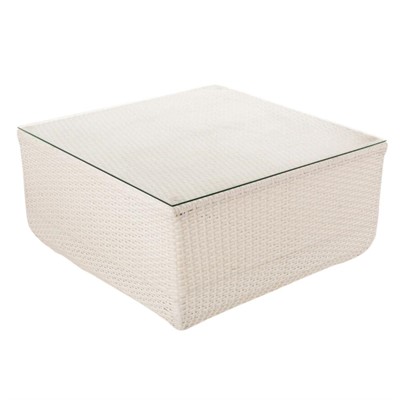 Tavolino bianco in polyrattan e vetro 70x70H36 