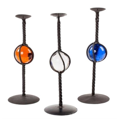 Portacandela in vetro e ferro in colori assortiti H30