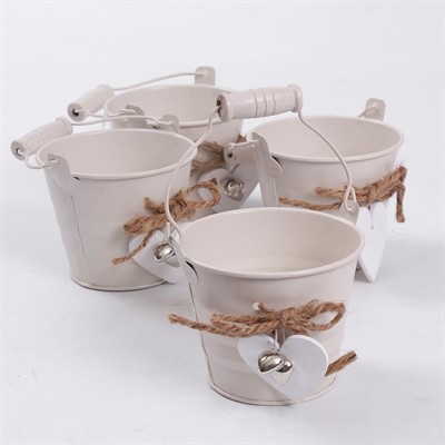 Secchiello crema in latta Ø10X8 in set di 4