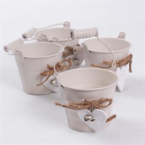 Secchiello crema in latta Ø10X8 in set di 4