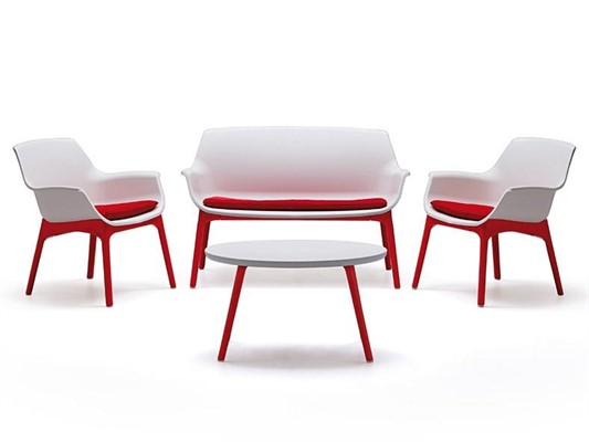 Salotto Luxor rosso e bianco in resina in set di 4 
