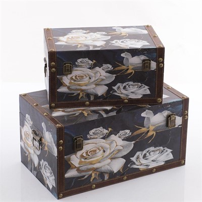 Baule in mdf con rose 47x28H26 in set di 2 