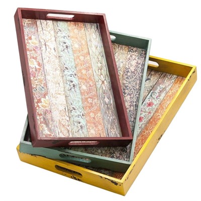 Vassoio in mdf a fantasia in set di 3 45X31H5