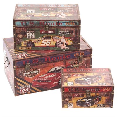 Baule in mdf Route 66 50x30H25 in set di 3