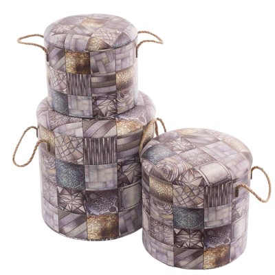Pouf contenitore in mdf Ø40H42 in set di 3  