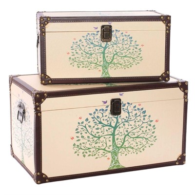 Baule contenitore in mdf albero 48x28H26 in set di 2  