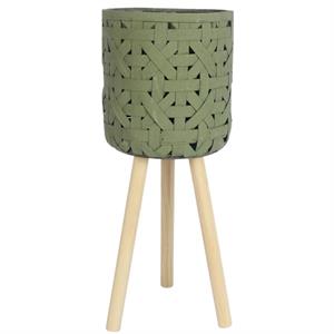 Vaso verde con piedini in legno Ø21H48 