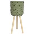 Vaso verde con piedini in legno Ø21H48 