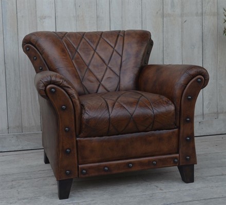 POLTRONA PELLE MARRONE 89X89H80 MADE IN INDIA
