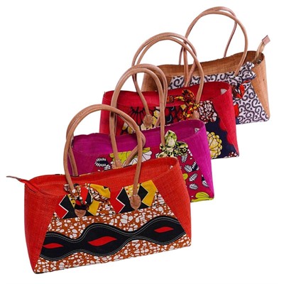 Borsa in rafia e cotone in colori assortiti 21x15H15