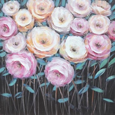 Quadro dipinto con fiori rosa 80X80