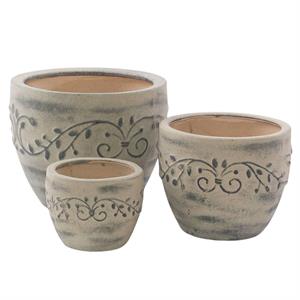 Portavasi in ceramica anticata in set di 3 Ø29H23