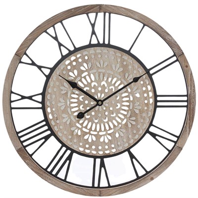 Orologio in legno di abete e metallo Ø50