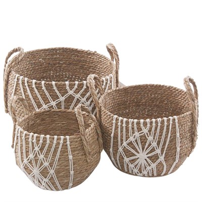 Cesto in seagrass e cotone con manici Ø37H37 in set di 3