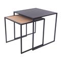 Tavolo da caffè in metallo nero e rattan 45X45H45 in set di 2 