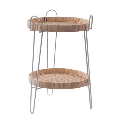 Tavolo da caffè in metallo bianco e rattan Ø42H60