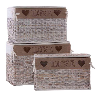 Baule in rattan sbiancato 68x42H43 in set di 3