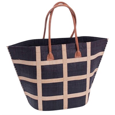 Borsa in rafia blu a righe 47x19H34