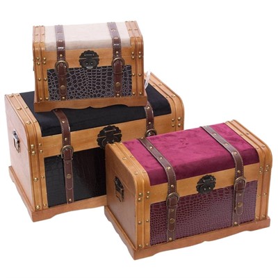 Baule in mdf e velluto 50x30H30 in set di 3