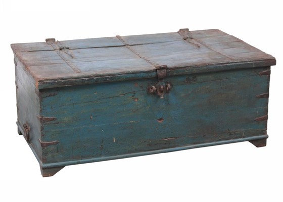 Baule in teak azzurro 122x67H49