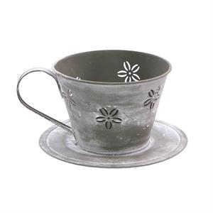 Portavaso grigio a forma di tazza in latta Ø16H12