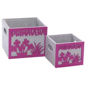 Portavaso fucsia  in legno Primavera 15x15H12 in set di 2