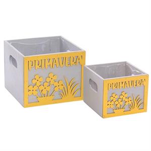 Portavaso  giallo in legno Primavera in set di 2 15x15H12