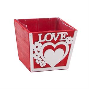 Portavaso rosso in legno Love 14x14H12