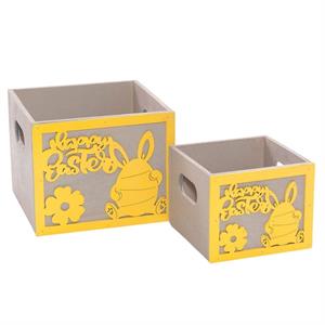 Portavaso giallo in legno Pasqua in set di 2 15x15H12