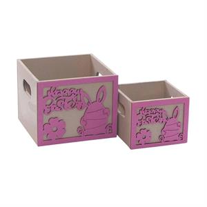 Portavaso rosa in legno Pasqua in set di 2 15x15H12