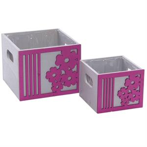Portavaso fucsia in legno Fiore in set di 2 15x15H12