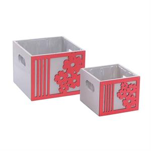 Portavaso rosso in legno Fiore in set di 2 15x15H12