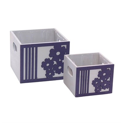 Portavaso viola in legno Fiore in set di 2 15x15H12