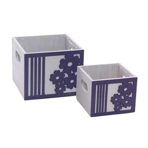 Portavaso viola in legno Fiore in set di 2 15x15H12