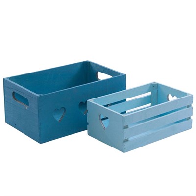 Cassette azzurre in abete 29x18H13 in set di 2 