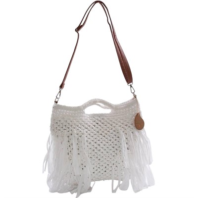 Borsa a tracolla bianca con frange 37x25 