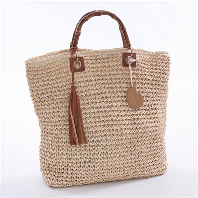 Borsa beige con manici in bambù 45x35