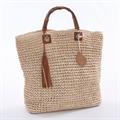 Borsa beige con manici in bambù 45x35