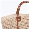 Borsa beige con manici in bambù 45x35