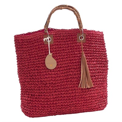 Borsa rossa con manici in bambù 45x35