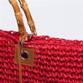 Borsa rossa con manici in bambù 45x35